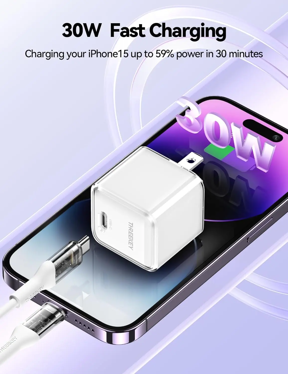 30W GaN USB-C Fast Charging Wall Block, Electronic Power Adapter for Smartphone/Cellphone - Compatible with iPhone 17/16/15/14/13/12/11 Series, MacBook Air, Galaxy S23/22/21, iPad Pro/Air (Blue)