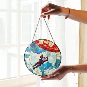 SkyDiving Stained Glass SunCatcher Sky Diving Light Catcher Window Hanging Home Decoration SkyDiver Gifts Parachute