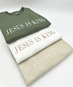 Jesus Is King Embroidered Sweatshirt With Cross on Sleeve, Christian Based Clothing, Faith Based Apparel