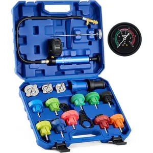Coolant Pressure Tester Kit, 19pc Radiator Pressure Tester Kit with 15 Radiator Adapters & Wrench, Cooling System Pressure Tester Kit with Vacuum Pump & Probe Thermometer