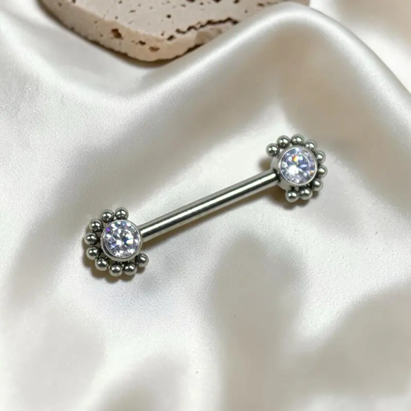 14g Titanium Beaded Nipple Ring, Internally Threaded Nipple Jewelry