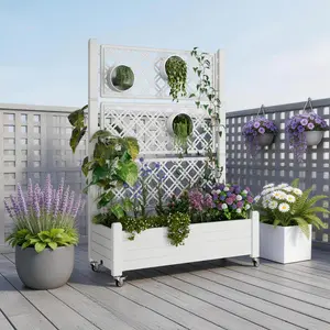 RIWENGO [4 Universal Casters] 61.2"H Freestanding Garden Trellis Planter Box Drainage Holes Raised Bed for Climbing Vine Plants Indoor Outdoor Use Balcony Patio Courtyard Yard Elevated Flower Box Summervibes