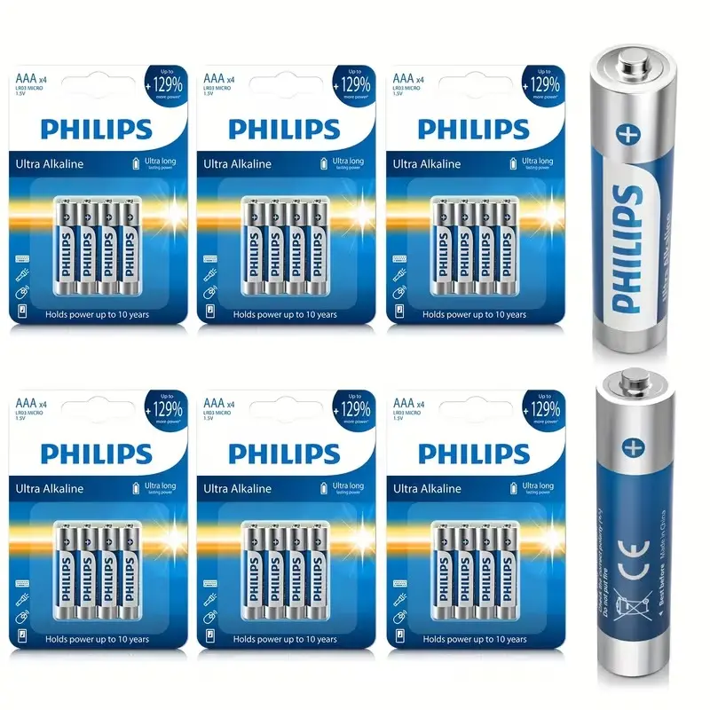 PHILIPS AAA Batteries 24 Pack Alkaline Triple A Battery 1.5V Ultra Long Lasting 3A Batteries for All Your Devices-10-Year Shelf Life (Non-Rechargeable