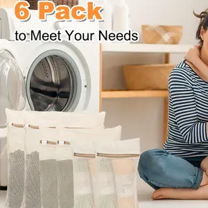 6 Pieces Durable Cotton Mesh Laundry Bag, Sturdy Zipper, Breathable Mesh, Exquisite Laundry Bag for Underwear, Clothes, Pants, Shoes and Socks