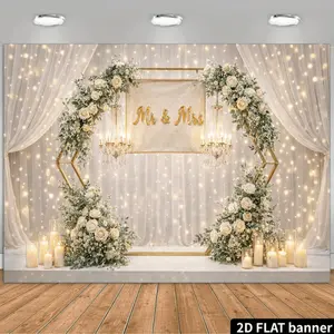 Wedding & Romantic Celebration Backdrop – Beige Floral Heart Frame Tapestry, Wall Hanging, Photography Background, Polyester HD Print, Party, Event, Indoor, Decor