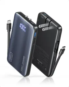 INIU P24 3-in-1 45W 10000mAh Fast Charging Power Bank, Built-in USB C Cable & Foldable Wall Plug Portable Charger, EDC Travel Essentials Best Gift for girls boys,Battery Pack for iPhone 17 16 15 Series, Samsung, Huawei, Xiaomi, MacBook iPad Switch Device