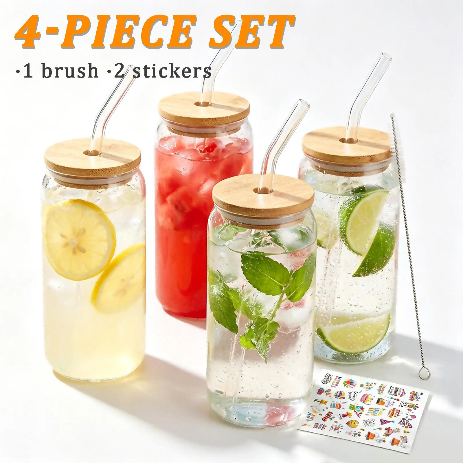 12Pcs 16Oz Can Shaped Transparent Glass Cup Set Equipped With Matching Lids And Straws, Versatile Summer Drinking Glasses For Coffee, Fresh Juice, Milk Tea And Beer, Elegant Tableware Choice For Summer Parties And Thoughtful Birthday Gift Ideas