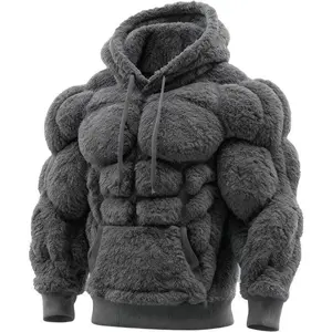 2D Muscle-Fit Hoodie Retro Flannel Print Street Style Artistic Muscle Line Patterns Warm Fleece-Lined Hoodie Perfect Gift for Boyfriend