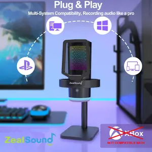 Zealsound RGB Gaming Microphone for Phone/PC/Laptop with Noise Cancellation, USB Plug & Play, Tap to Mute, Echo Volume Control, 3.5mm Monitor & RGB Control- Perfect for Streaming, Podcasts, E-Sports & Voice Recording