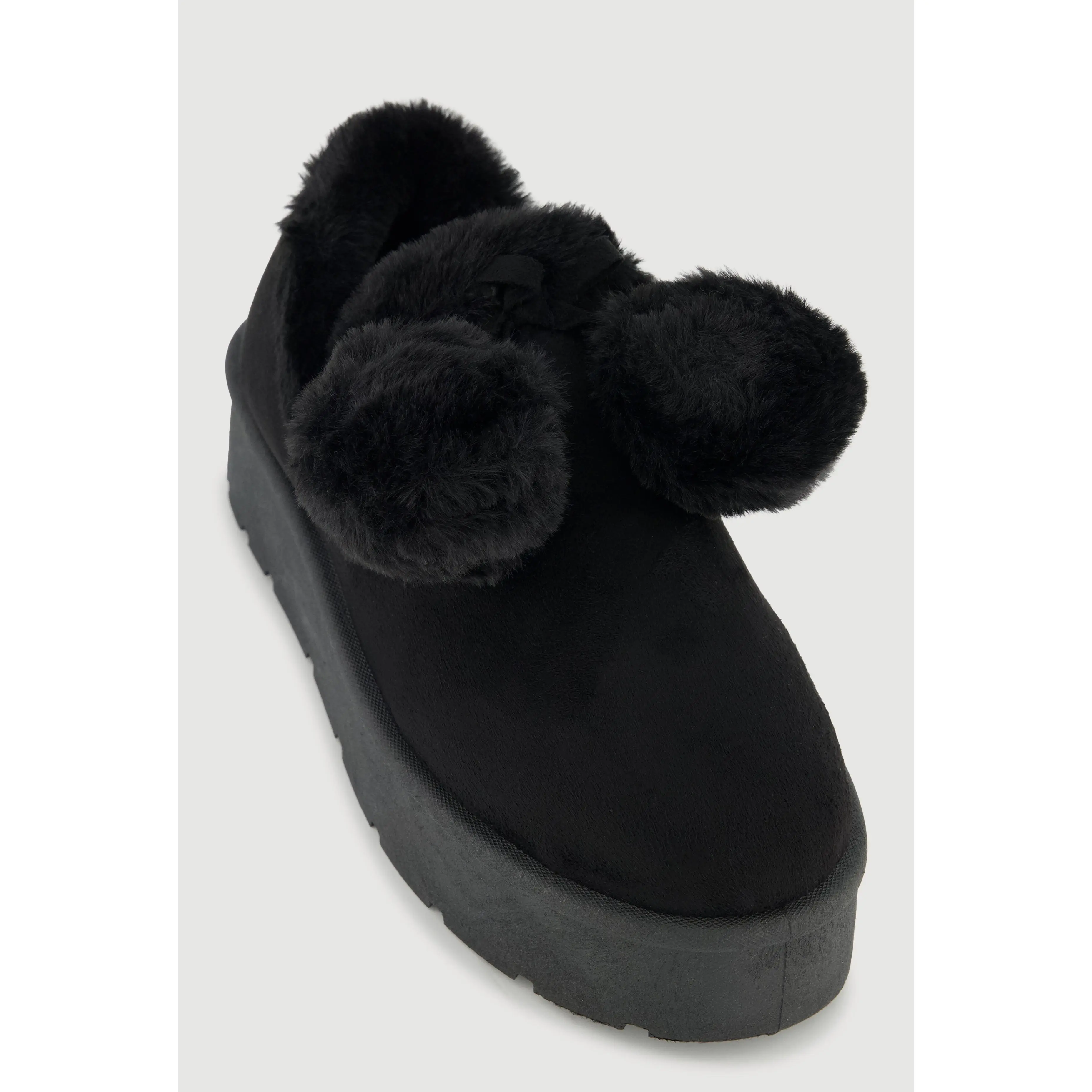 Faux Fur Pom Pom Platform Clogs