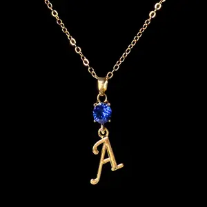 September 18K Gold Plated Necklace with Genuine Crystal Birthstone Personalized Letter Pendant