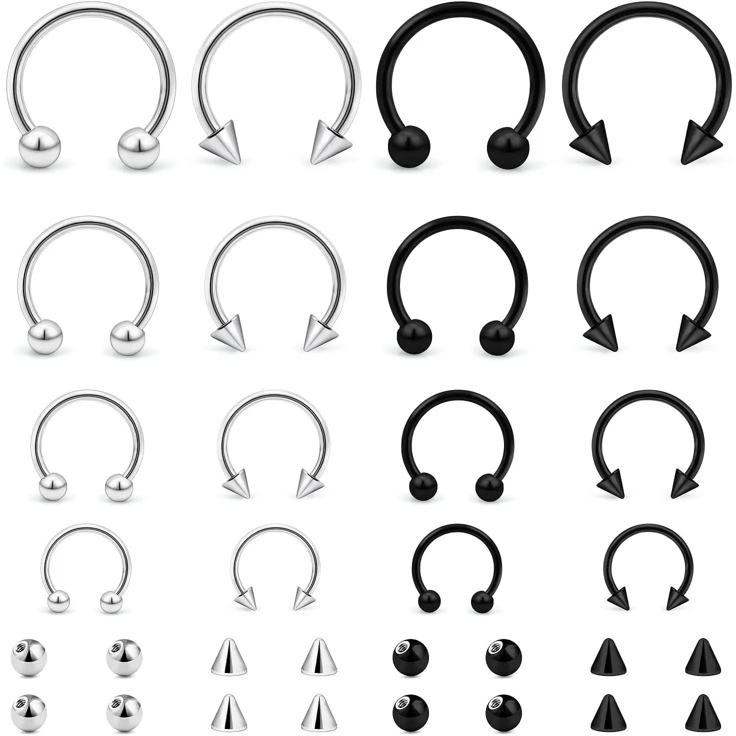 20G 16G 14G Variety of Sizes Horseshoe Rings Surgical Steel Nose Septum Rings Hoop Eyebrow Smiley Lip Rings Tragus Earring Daith Helix Piercing Jewelry for Women Men 6-12mm