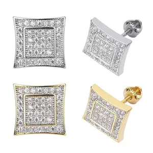 UURiel Square Screw Stud Earrings,5A+ Cubic Zirconia Iced Out Square Screw Back Hypoallergenic Cube Large Stud Earrings For Men Women