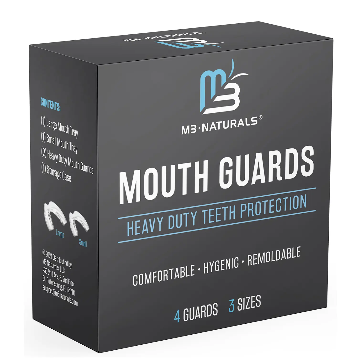 Mouth Guard for Grinding & Clenching Teeth - Dental Guards for Adults Oral Care - 4 Athletic Sports Removable Mouthpiece by M3 Naturals