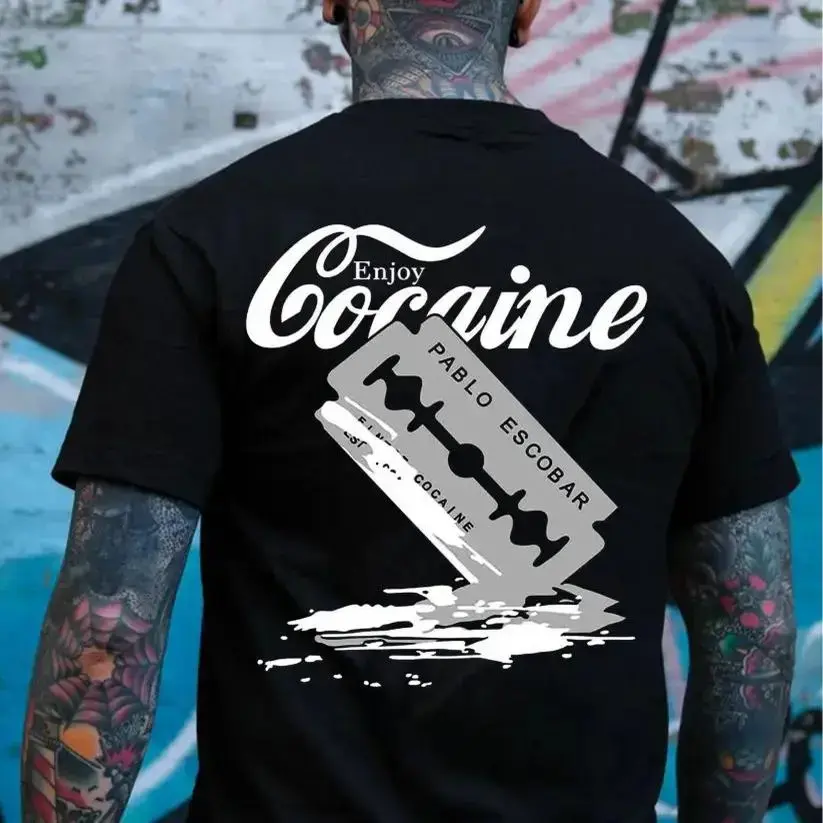 Men's Graphic Print Crew-Neck T-Shirt in Soft 100% Cotton, Relaxed Fit Basic Tee for an Aesthetic Vibe
