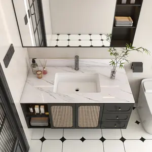 43 Inch Marble Vanity Top, White Vanity Top with 1 Pre-drilled Faucet Holes, Bathroom Vanity Top with Undermount Rectangular Middle Sink and 4" Height Backsplash, Bianco Carrara Venato RR