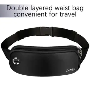 Mumutan Unisex Fanny Pack Waist Bag with Headphone Hole, IPX4 Water Resistant Double Layer Crossbody Belt Bag for Running Hiking Travel Workout, Adjustable Strap Large Capacity Bumbag for Men Women
