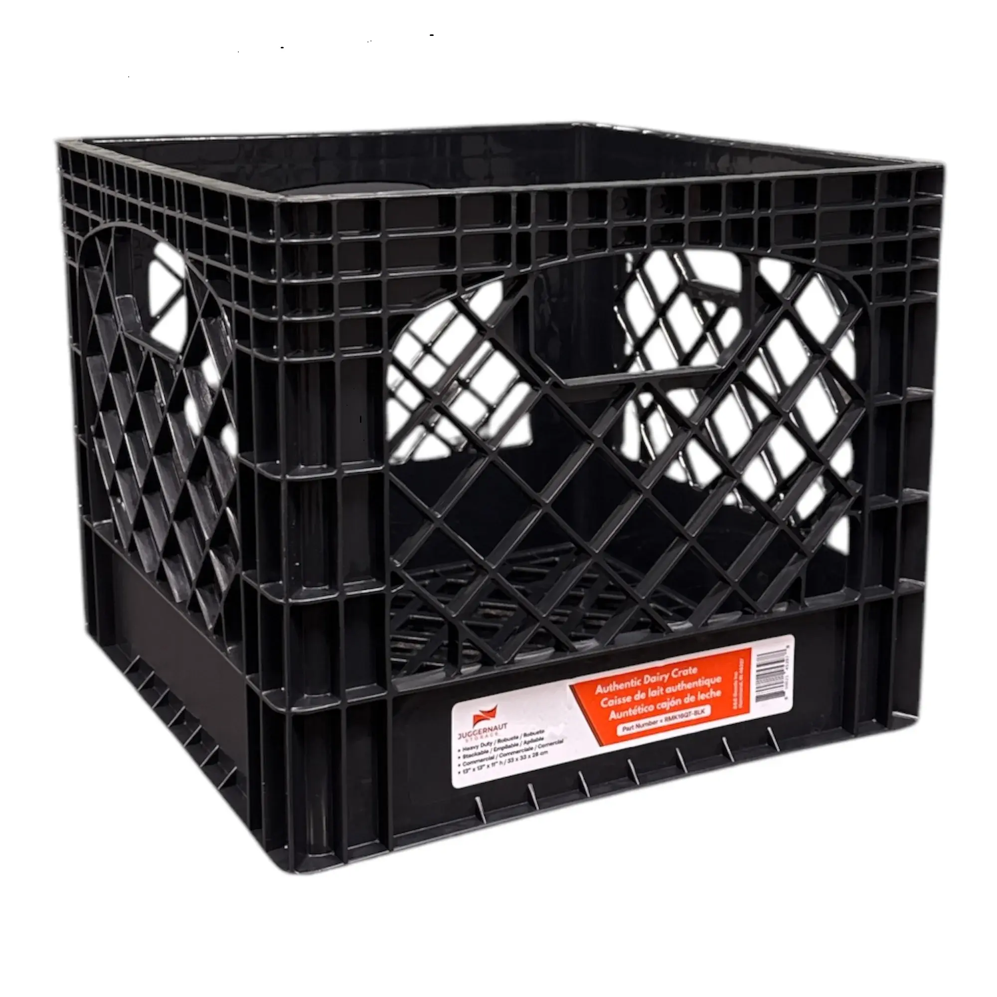 Juggernaut 16QT Tough Plastic Milk Crate with Handles – Black