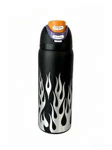 Owala 32oz 24hr Cold Flame Water Bottle Matte Black Silver Finish Leakproof Travel Flask Reusable Washable Tumbler Mug Drinkware Portable Stylish Bottled