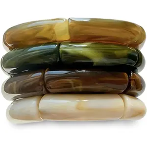 iF YOU 6pcs Chunky Acrylic Bangle Bracelets  Women, Resin Bamboo Brown Stretchy Bracelet Stack, Fashion Jewelry  Women