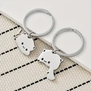 2pcs/lot Stainless Steel Lovely Cat Keychain Couple Lover Animal Matching Keyring Pendants Valentine's Day Gift