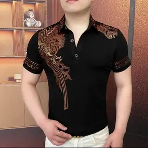 < Golden Wings >   Summer Polo Shirt Handsome Men's Versatile Turn-down Collar Trendy Business Slim Fit Menswear Top
