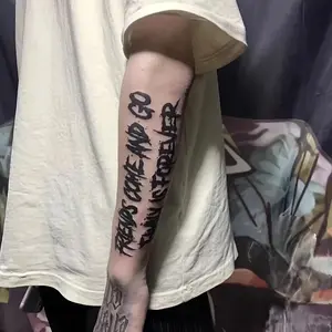 6 sheets Large temporary tattoos men,fake tattoos,Containing 1 One English Font Elements and 5 Random Styles, Lasting for 7-15 Days, long lasting temporary tattoo arm,Herbal Tattoo Stickers,realistic temporary tattoos,tattoos for men,tatuajes temporales