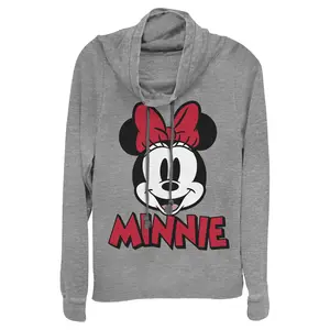 Juniors Womens Mickey & Friends Retro Minnie Mouse Big Face Cowl Neck Sweatshirt