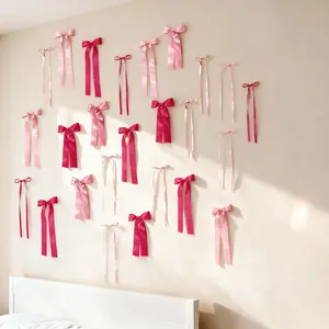 Coquette Style Pink Bow Wall Decor Set DIY Hanging Bow Garland Home Room Decoration for Party Photoshoot Wedding Bridal Shower Supplies