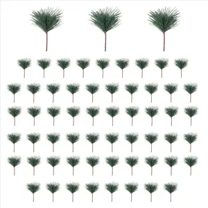 60 PC Artificial Green Pine Needles Branches-Small Pine Twigs Stems Picks-Fake Greenery Pine Picks for Christmas Garland