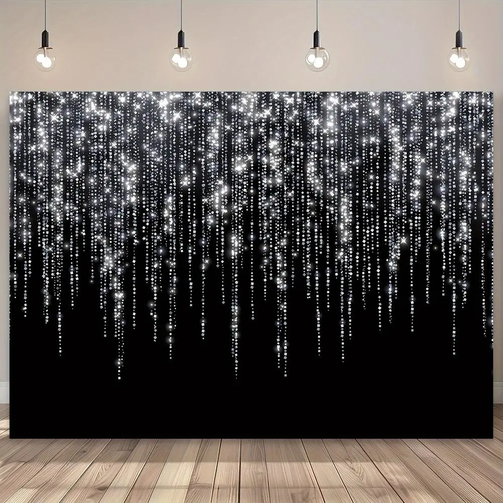 1PC Reusable 2D Flat Polyester Wall Hanging Backdrop Banner, Black Starlight Rain-Like Shiny Party Decoration Supplies, for Birthday, Wedding Photography Prop