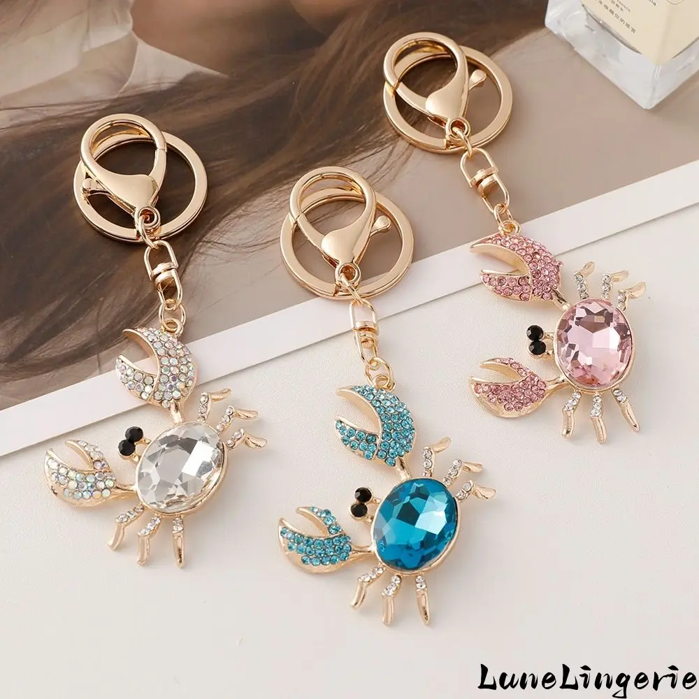 Sparkly Crystal Crab Shape Keychain - Unisex Rhinestone Animal Bag Charm Pendant, Metal Key Ring, Multiple Colors, Purse Accessory, Birthday Gift Option (Sports & Outdoor Accessory), Animals, Funky, Everyday, Bag Lovers, Cute, Durable, Fashion