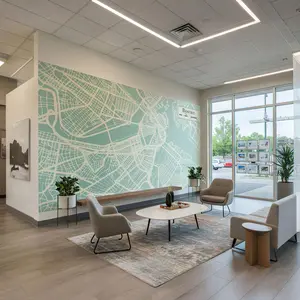 Boston Street Map Peel and Stick Wallpaper – Minimalist Hand-Drawn City Layout Mural for Real Estate Office, Tourism, or Urban Decor Walls