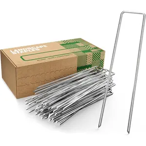 Landscape Staples 6 Inch Galvanized - Pack of 50-11 Gauge - Garden Pins, Lawn & Yard Ground Spikes - Landscaping Fabric Weed Barrier Stakes