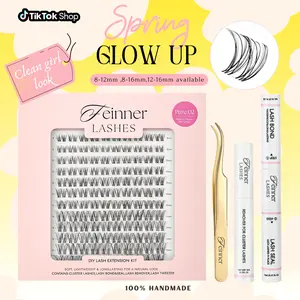 feinner DIY Lash Cluster Kit Invisible Soft Band Long Lasting Waterproof Bond Seal Remover Natural Eyelashes for Salon Quality at Home Must-Have Cluster Pure Clean Look