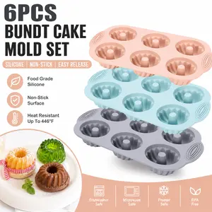6 Pack Silicone Jello Molds for Baking - Non-Stick Fluted Tube Cake Pans, 6-Cavity Heritage Silicone Mold for Fancy Mini Cakes, Pudding & Gelatin
