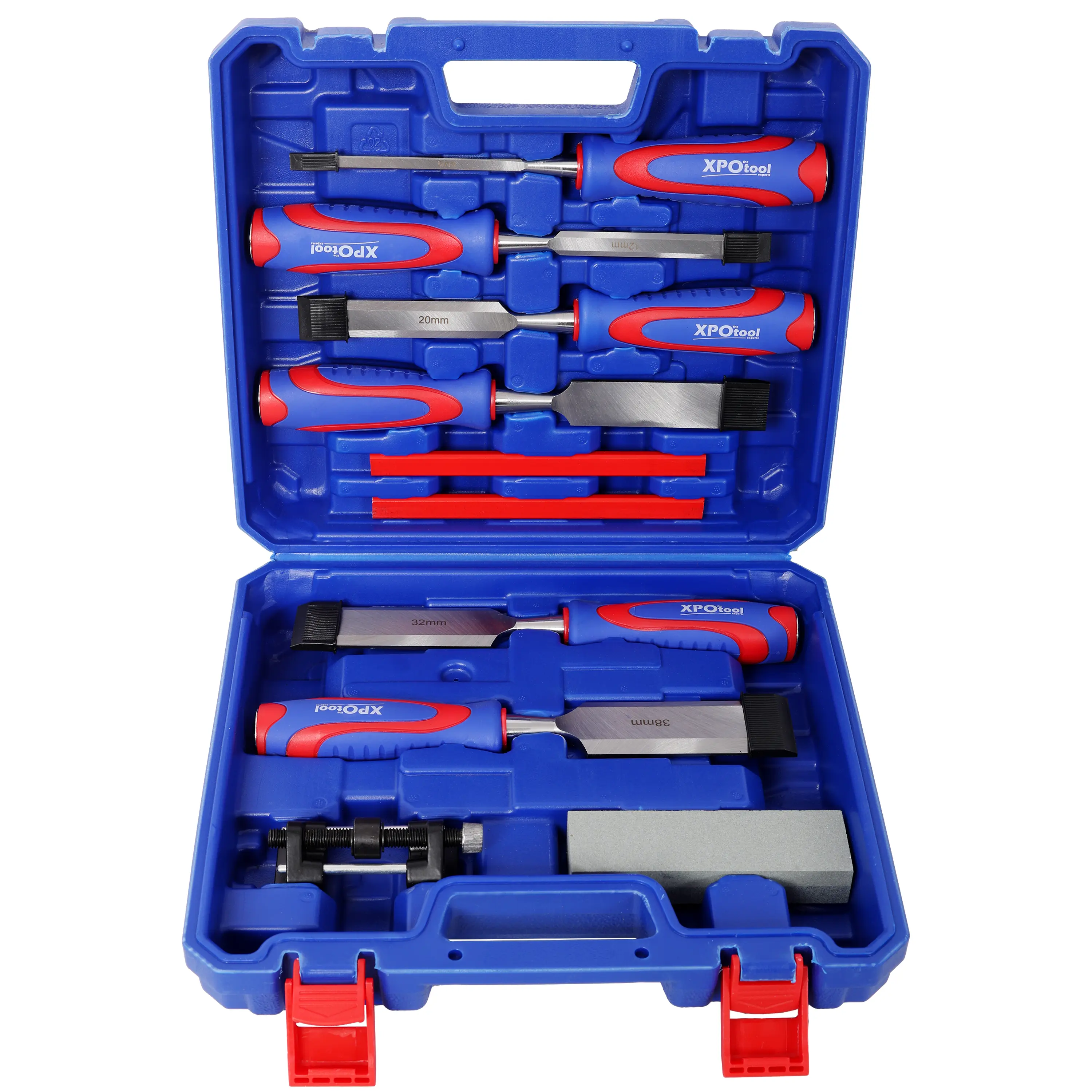 DONEXT 10-Piece Premium Chisel Set – 6 Wood Chisels, 1 Honing Guide, 1 Sharpening Stone, 2 Carpenter Pencils, Heat-Treated Cr-V Alloy Steel Blades, 1-1/2In (38Mm)