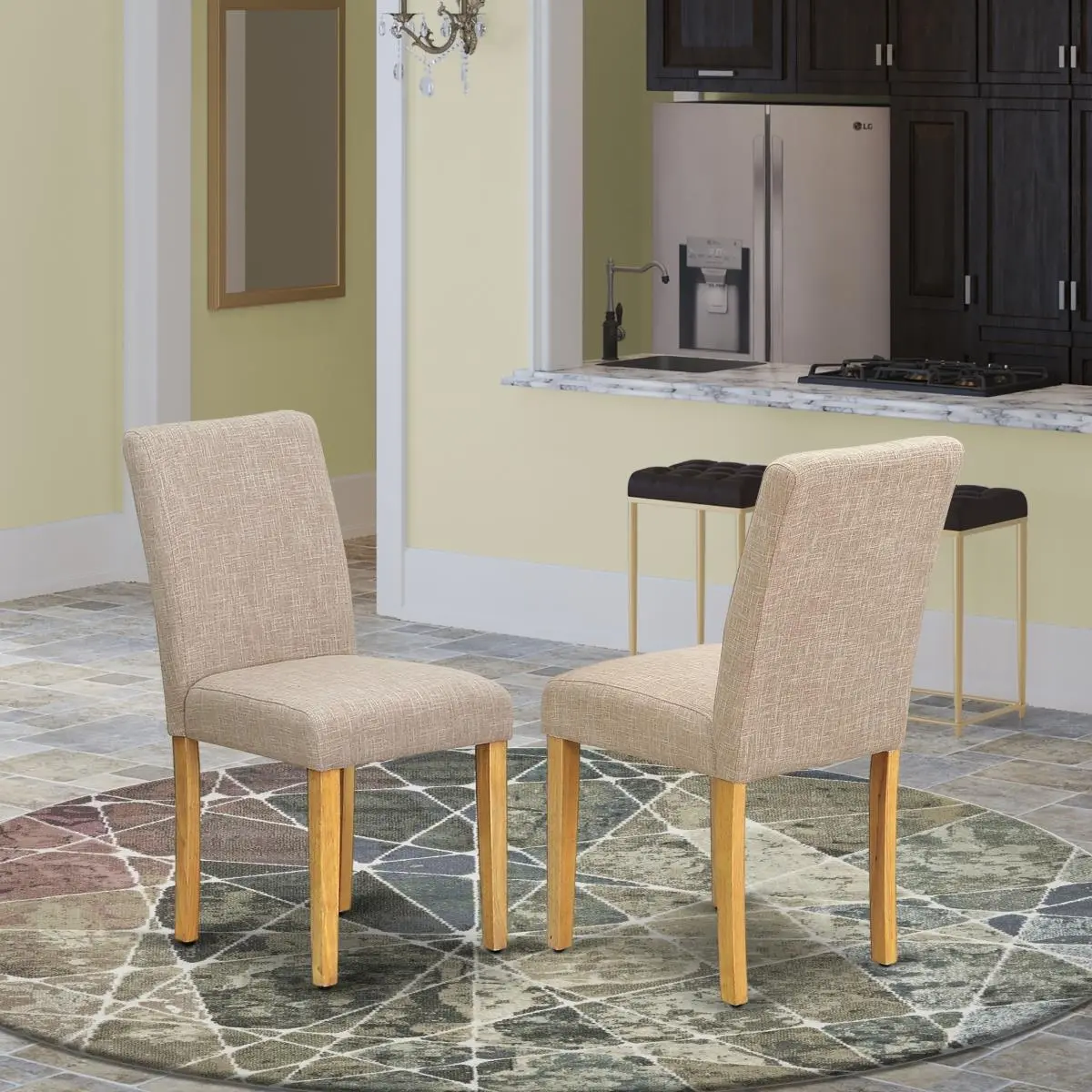 East West Furniture Abbott Parson Chair - Oak Legs, Linen Fabric, Light Fawn, Contemporary Indoor Furniture - Set of 2, Set Of Two