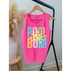 Pool Bum Neon Pink Comfort Color Unisex Graphic Tank Top