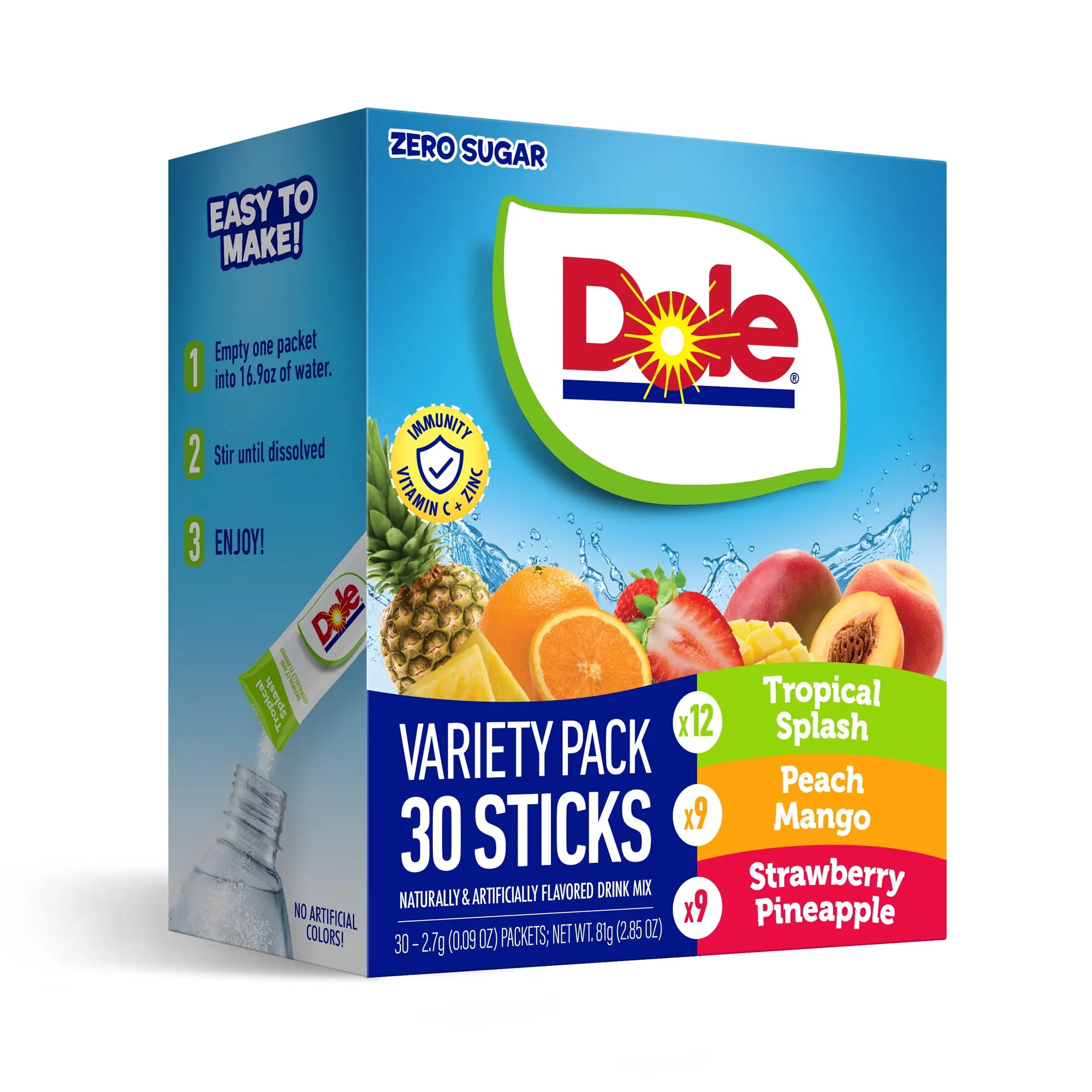 Dole Sugar-Free Powder Drink Mix Variety Pack, 30-Count
