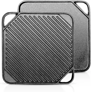 MGKKT Cast Iron Griddle Plate Reversible Grill Pan for Single Burner Double Sided Use on Open Fire & in Oven Pre-Seasoned Versatile Baking Griddle Bakeware Handles Oil Ribbed Durable Cooking