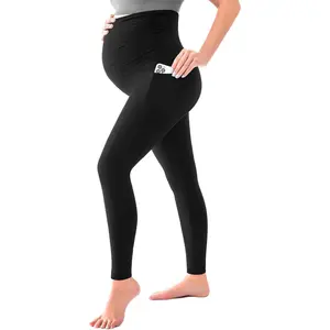 Women's Maternity Leggings Over The Belly with Pockets,Pregnancy Yoga Pants Workout Leggings