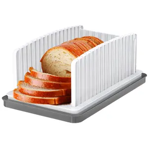 Adjustable Bread Slicer Guide with Crumb Tray - Plastic Bread Loaf Slicing for Kitchen Homemade Sourdough Rounds - Sandwich Cutter