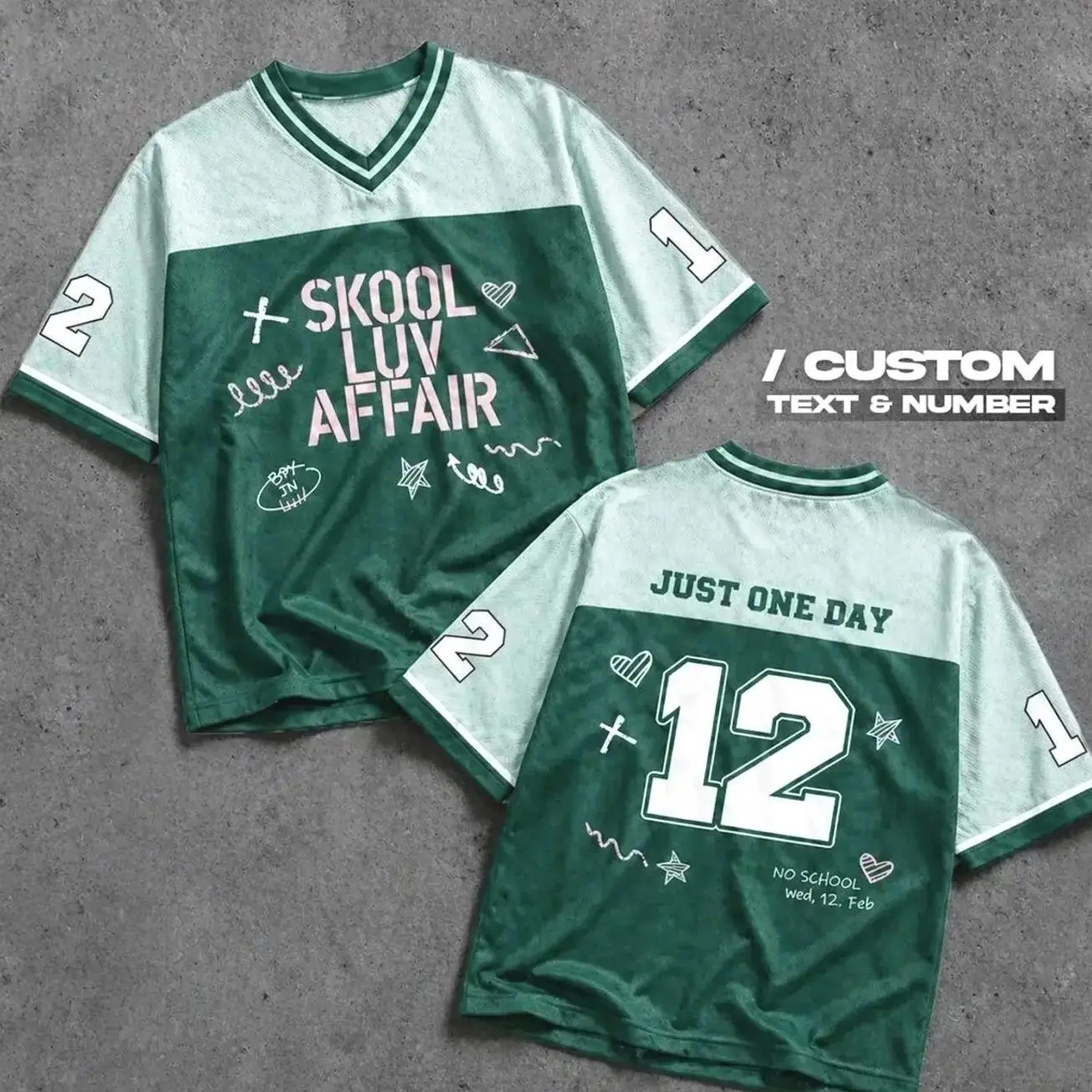 Kpop Bangtan Skool Luv Affair Football Mesh Jersey Shirt, Jimin Just One Day Concert Outfit for Army, Retro Green V-Neck Sporty Streetwear Tee Gift HNX V4V
