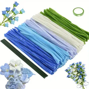 271-piece blue bellflower craft kit, 250 pieces of pipe cleaner bulk, including 20 flower stems, 1 piece of gardening tape, pipe cleaner DIY craft creative project supplies, flower making, Diy Flower Decor