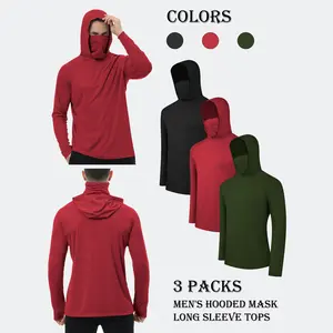 3 Packs Men's Quick Drying Athletic Hoodies With Mask Solid Color Sun Protection Long Sleeve Fishing Shirts For Men Hoodie Workwear With Face Mask Neck Gaiter For Outdoor Activities Moisture-Wicking Breathable Dust Proof, It's A Gift tiktokshopspringglowu
