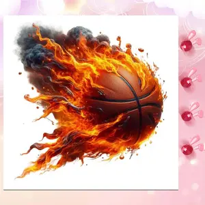 5D DIY Full Drill Round Diamond Painting - Flame Basketball Mosaic, Canvas - DIY Decorative Painting, Home Wall Art, Suitable for Halloween, Christmas, Birthday, and Anniversary Gifts