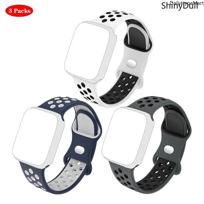 Unisex 3-Pack Silicone Sport Smart Watch Bands, Breathable Soft Everyday Wearable Tech Accessories, 38-49mm Strap Compatible with Series 1-10 SE Ultra, Funky Glamorous Fashion Accessory Set