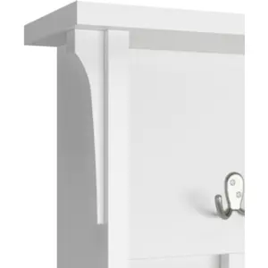 Small Bench with Adjustable Shelves | Coat Rack with 3 Hanging Hooks and Shoe Storage, Pure White and Shiplap Gray