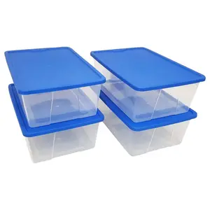 Homz 12 Qt Stackable Plastic Storage Container w/ Snaplock Lid, Blue (4 Pack)